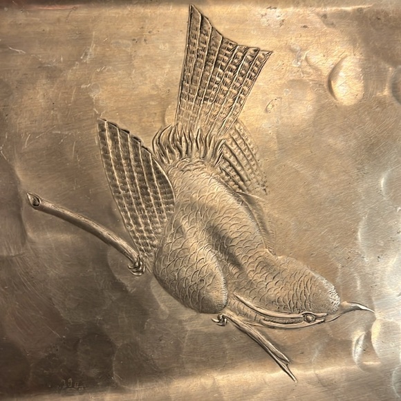 Vintage Metal Tray with Bird Design - Picture 2 of 5